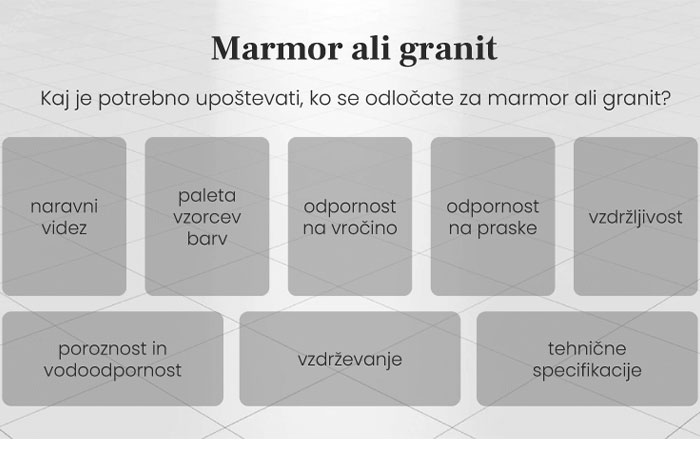 Lastnosti marmorja in granita.